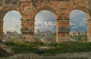 Christoffer Wilhelm Eckersberg View through three northwest arches of the Colosseum in Rome.Storm gathering over the city (mk09) oil